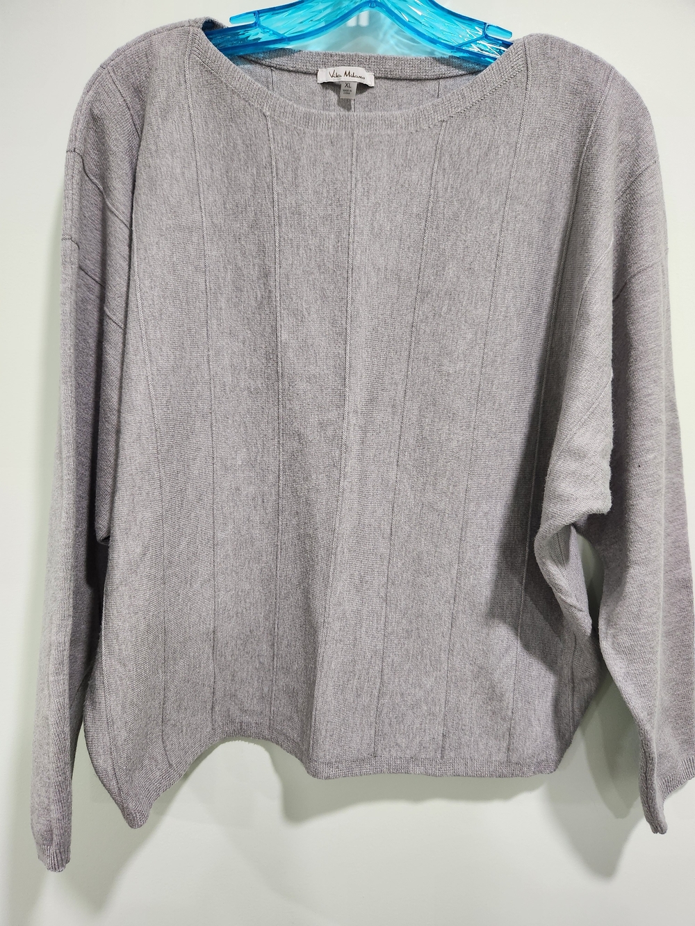 Via Milano Gray Ribbed Crewneck Sweater